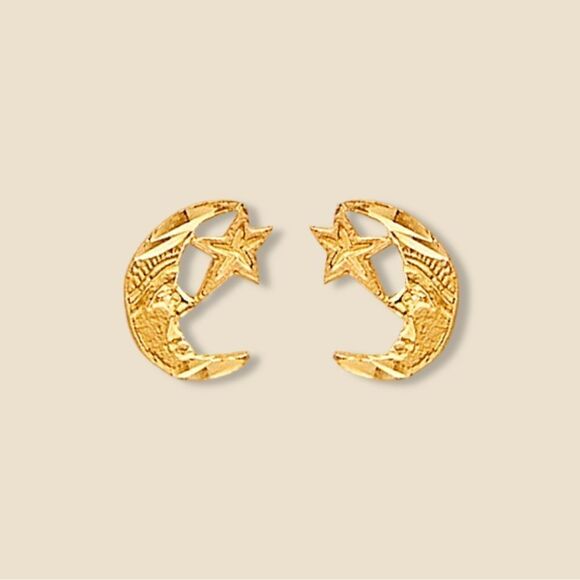 Tehrani Jewelry Jewelry - 14K Solid Gold Moon & Star Earrings | Dainty Celestial Jewelry